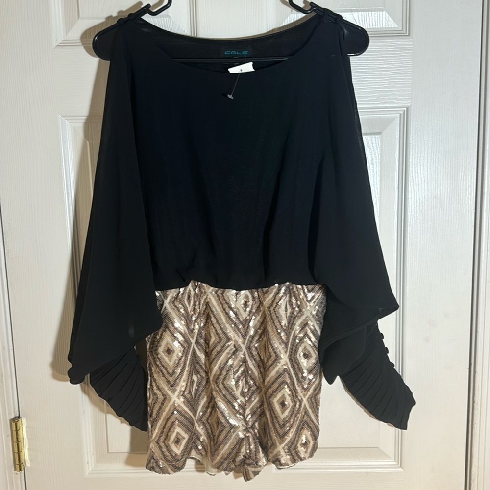Cals Women's‎ 1 Piece Blouse Top With Sequence Shorts Bottom Classy Formal Party